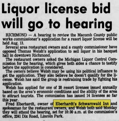 Eberhardts Schwarzwald Inn - Aug 1981 Article On Liquor License